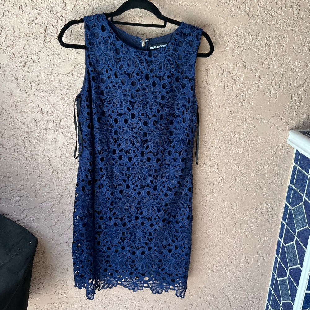 Karl Lagerfeld Royal Blue Floral Lace Mini Dress
